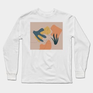 Tropical Line Art Woman, Scandinavian Art Long Sleeve T-Shirt